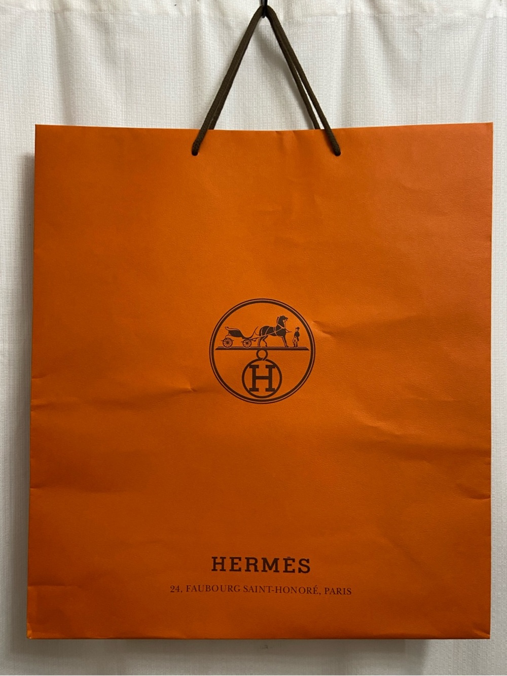 Hermes Orange Logo Shopping Bag with Brown Handles Latge